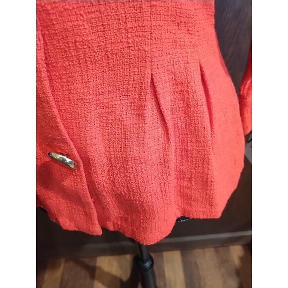 ZARA Small Red Holiday Christmas Tomato Blazer Jacket peplum lightweight cotton - Picture 7 of 12